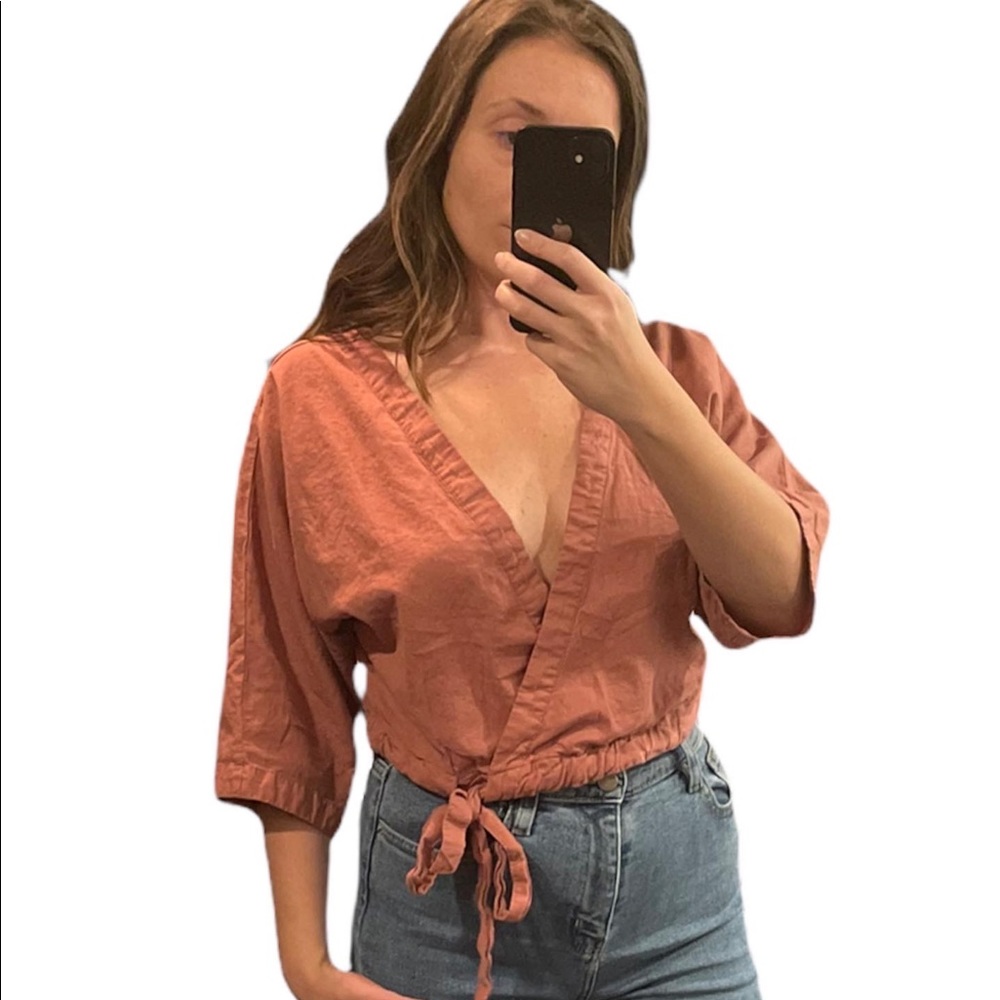Urban Outfitters Linen Tie Wrap Top